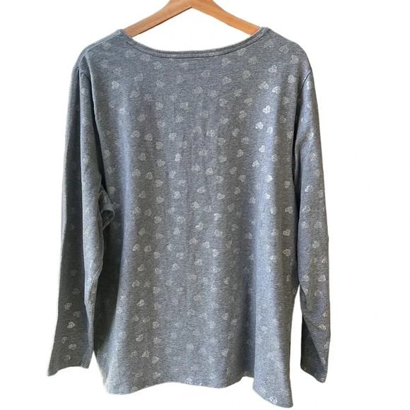 Talbots Tee 3X Gray with Metallic Silver All Over Heart Print. Cotton/Spandex - Picture 5 of 6